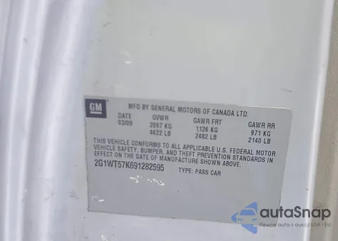 2009 Chevrolet Impala Lt z USA, uszkodzony, nr VIN 2G1WT57K691282595